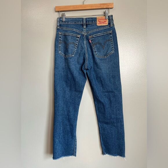 Levi’s Strauss wedgie straight button fly jeans size 27 distressed mid wash boho - Picture 3 of 12